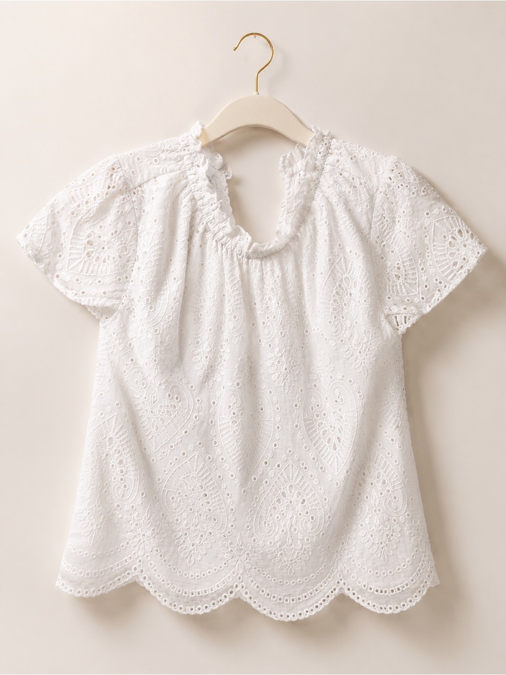 Express White Eyelet Short Sleeve Peasant Top
